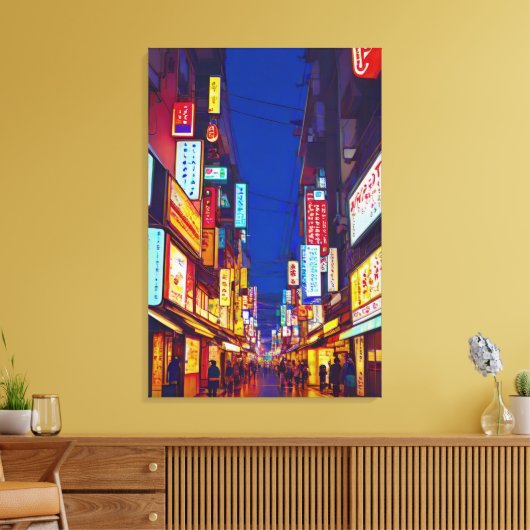 Japanse stadsstraat 's nachts canvas afdruk (Insitu (Woonkamer))