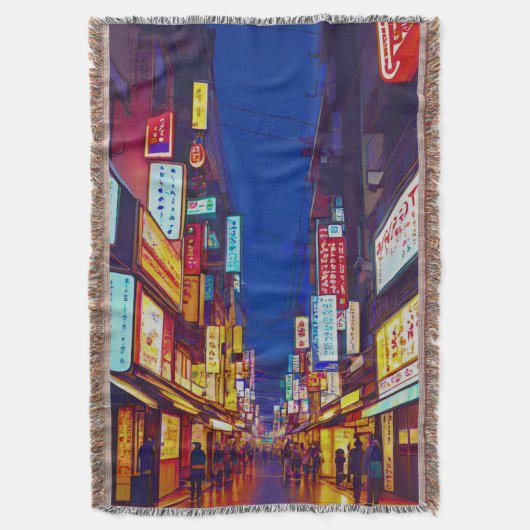 Japanse stadsstraat 's nachts deken (Voorkant Verticaal)