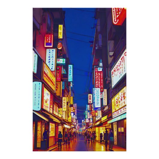 Japanse stadsstraat 's nachts foto afdruk (Voorkant)