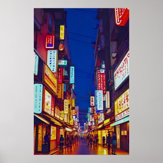 Japanse stadsstraat 's nachts poster (Voorkant)