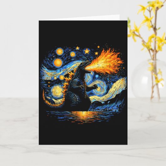 Japanse Starnacht Kaiju Grappige Kunst Mannen Vrou Kaart (Gele Bloem)