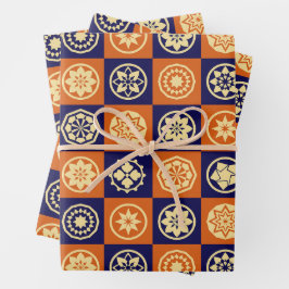 Japanse sterren en bloemen patroon inpakpapier vel