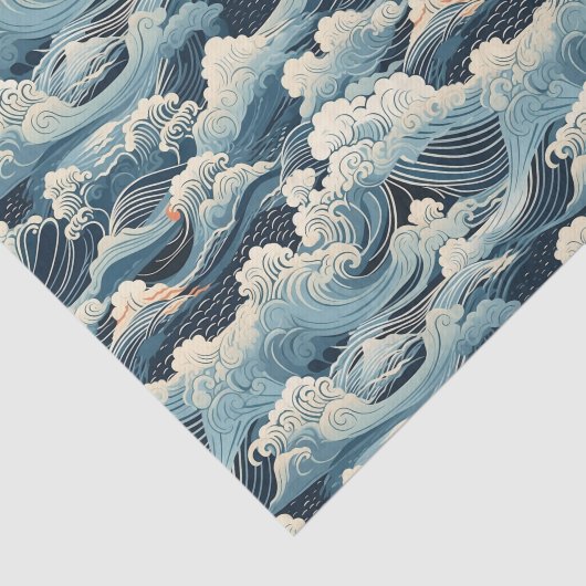 Japanse Stijl Abstracte Oceaangolven Decoupage Tissuepapier (Detail)