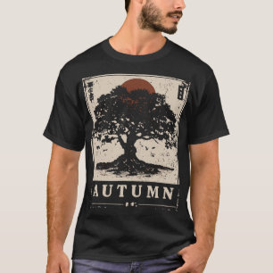 Japanse stijl Autumn Oak Tree Natuur Scene T-shirt