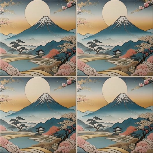 Japanse stijl berg Sakura pagode en zon Tegeltje