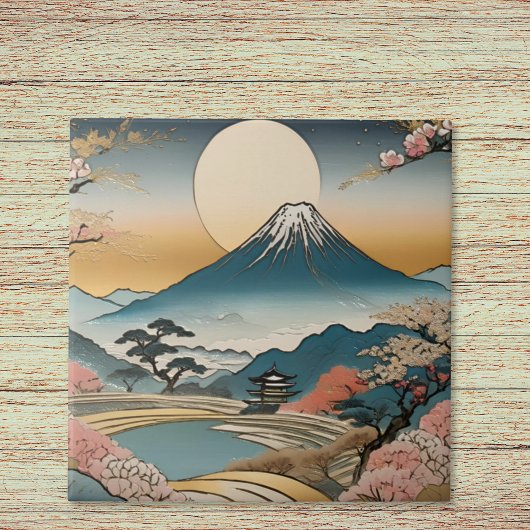 Japanse stijl berg Sakura pagode en zon Tegeltje