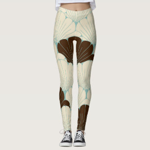 Japanse stijl blauwe blad tegel leggings