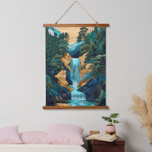Japanse stijl Cascading Green Waterfall Hangend Wandkleed (Slaapkamer)