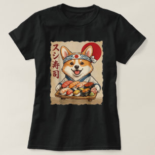 Japanse stijl Corgi Sushi Roll Kunst T-shirt