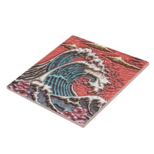 Japanse stijl grote golf Sakura kersenbloesems Tegeltje (Zijkant)