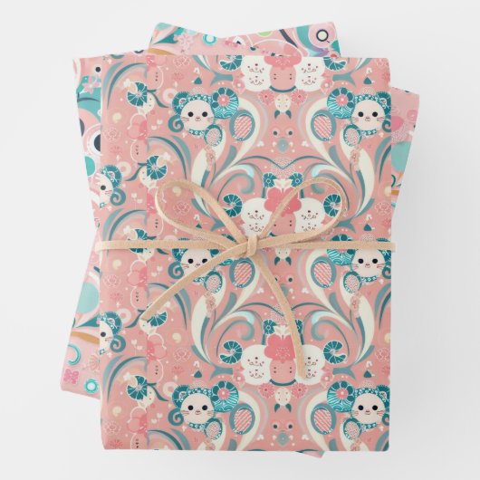 Japanse Stijl Kawaii Art 3 Verpakkende Document Bl Inpakpapier Vel (In situ)