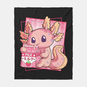 Japanse stijl Kawaii Axolotl aardbeienmelk Fleece Deken