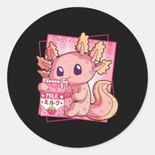 Japanse stijl Kawaii Axolotl aardbeienmelk Ronde Sticker