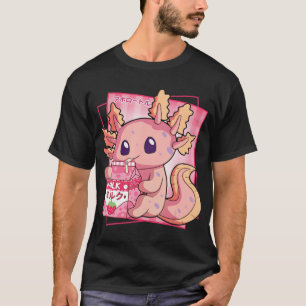 Japanse stijl Kawaii Axolotl aardbeienmelk T-shirt