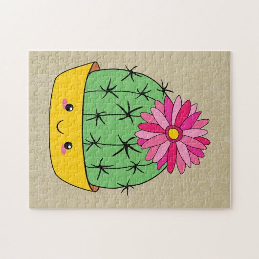 Japanse stijl Kawaii Cactus met ventilatorCartoon Legpuzzel (Horizontaal)