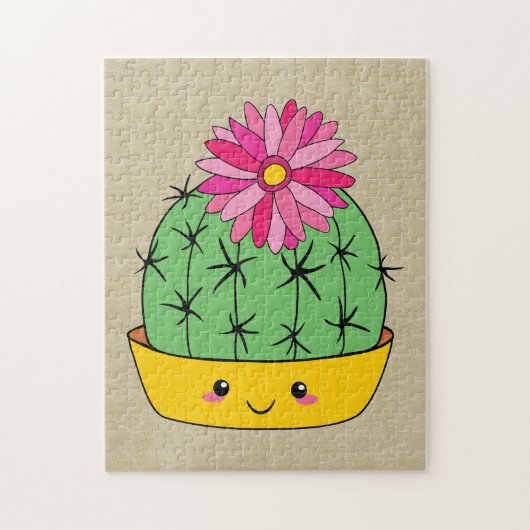 Japanse stijl Kawaii Cactus met ventilatorCartoon Legpuzzel (Verticaal)
