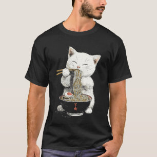 Japanse stijl kunst cute baby kat eet ramen t-shirt