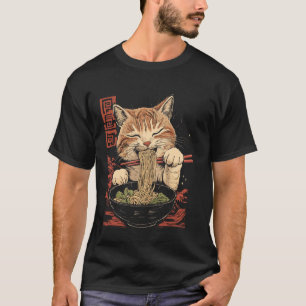 Japanse stijl kunst met een kat die Ramen noedels T-shirt