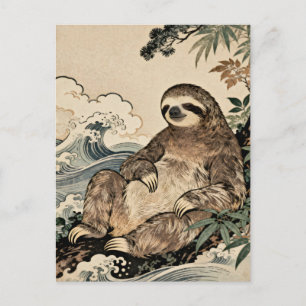 Japanse Stijl Luiaard Poster – Ontspannende Dieren Briefkaart