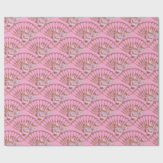 Japanse stijl plezier en rozen roze cadeaupapier (Vlak)