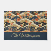 Japanse stijl Retro Blauwgroen Bloemen en Wolken P Deurmat (Voorkant)