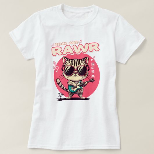 Japanse stijl Rock Cat T-shirt (Design voorkant)
