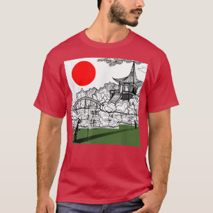 Japanse stijl Sun, rood en cartoon ninjas batt T-shirt
