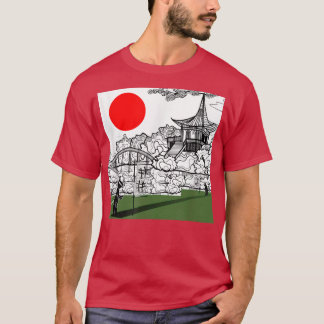 Japanse stijl Sun, rood en cartoon ninjas batt T-shirt