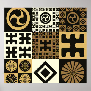 Japanse stijl, zwart goud naadloze patronen. poster