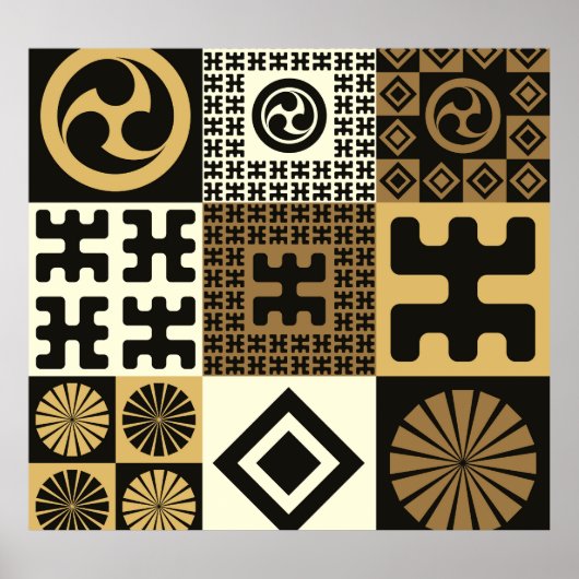 Japanse stijl, zwart goud naadloze patronen. poster (Voorkant)