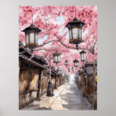 Japanse straat met Cherry Blossom Bomen Poster (Voorkant)