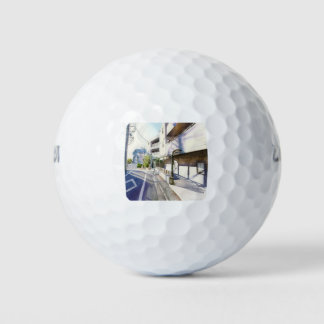 Japanse straat - waterverf schilderij golfballen