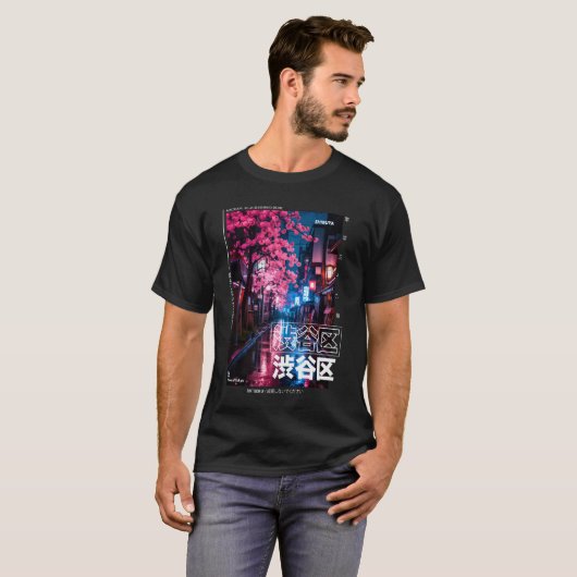 Japanse Streetwear Retro esthetiek Shibuya Tokyo T-shirt (Voorkant volledig)