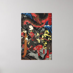 Japanse strijder tegen de reuzenslang canvas afdruk
