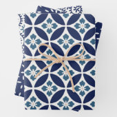 Japanse STROMEN EN ZWEEKWEEKSTALEN, wit en blauw Inpakpapier Vel (In situ)