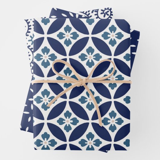 Japanse STROMEN EN ZWEEKWEEKSTALEN, wit en blauw Inpakpapier Vel (In situ)