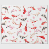 Japanse STROOM EN KOI FISH wit en rood Cadeaupapier (Vlak)