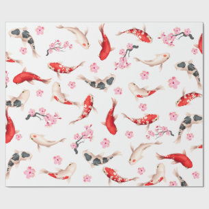 Japanse STROOM EN KOI FISH wit en rood Cadeaupapier