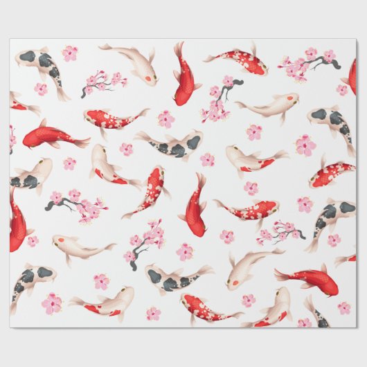 Japanse STROOM EN KOI FISH wit en rood Cadeaupapier (Vlak)