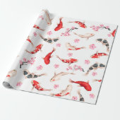 Japanse STROOM EN KOI FISH wit en rood Cadeaupapier (Uitgerold)