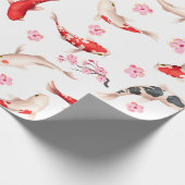 Japanse STROOM EN KOI FISH wit en rood Cadeaupapier (Hoek)
