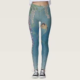 JAPANSE STROOM EN VOGELS OP BLAUWE Leggings