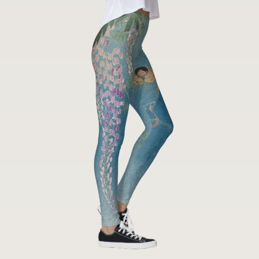 JAPANSE STROOM EN VOGELS OP BLAUWE Leggings (Rechts)