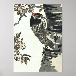 Japanse Style Woodpecker Poster