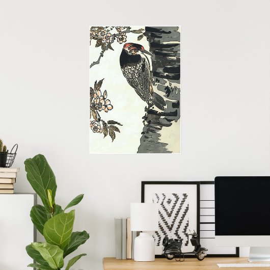 Japanse Style Woodpecker Poster (Thuiskantoor)