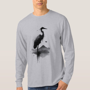 Japanse Sumi-e Kraan Zen Lange Mouwen T-shirt
