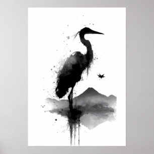 Japanse Sumi-e Kraan Zen Muurkunst Poster