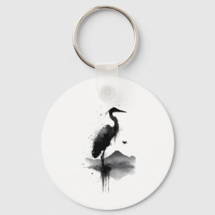 Japanse Sumi-e Kraan Zen Sleutelhanger