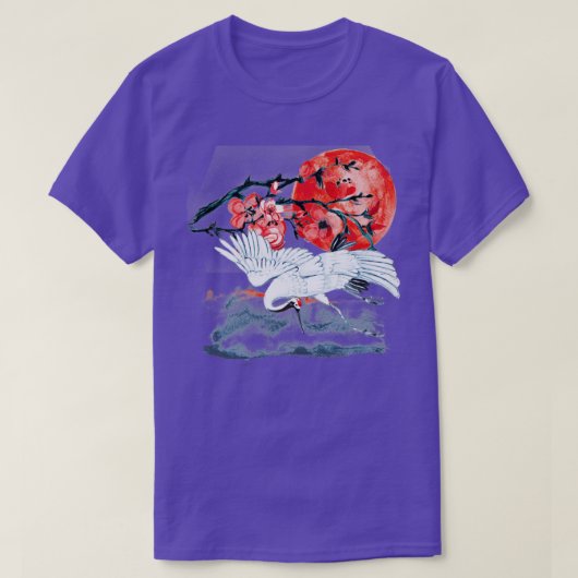 Japanse Sumi E Kraanvogel en Sakura T-shirt (Design voorkant)