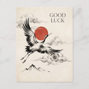 Japanse Sumi-e stijl geluksontwerp met Kraanvogel Feestdagenkaart